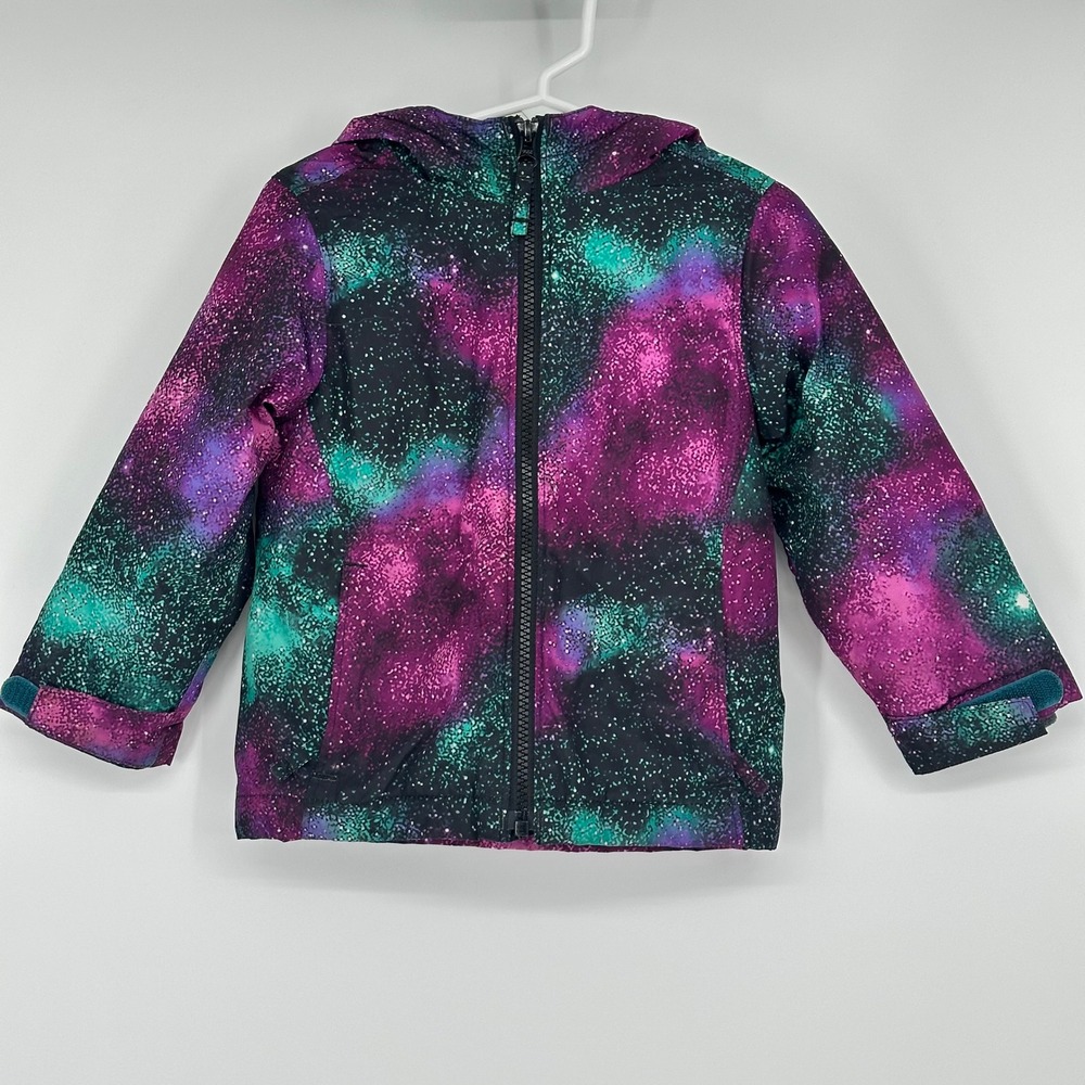 Lands End Kids Galaxy Print‎ Insulated Winter Jacket Purple Teal 2T Hooded Zip